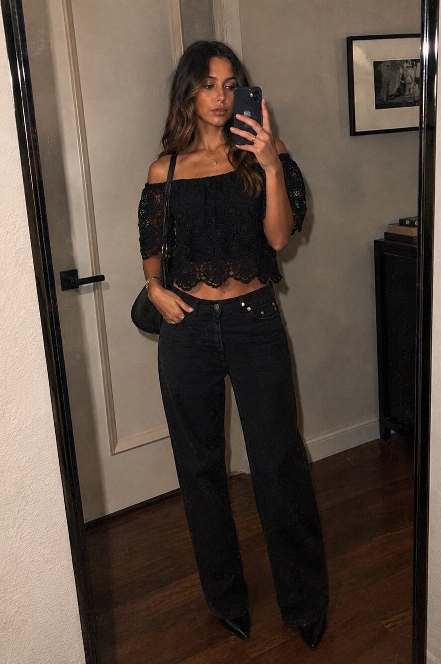 Vintage Y2K Nightcap Carmen Black Crochet Off The Shoulder Top Size Small